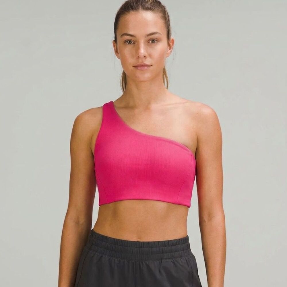 Wilo The Label Anthropologie One-Shoulder Sports Bra Size L Pink Yoga Activewear